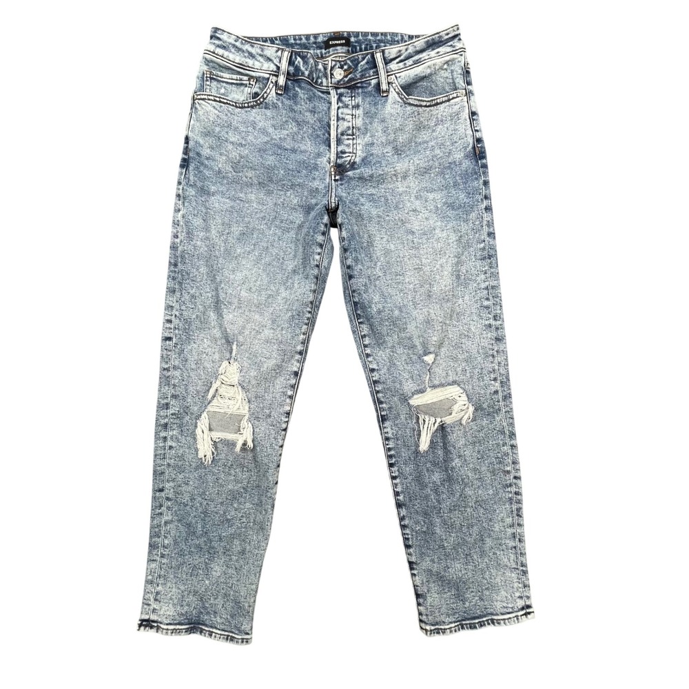 Express Blue Acid Wash Distressed Boyfriend Jeans Womens 10R